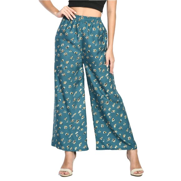 Women's Soft Cotton Blended Loose Fit Wide Leg Comfort Palazzo Printed Pants - Picture 11 of 16